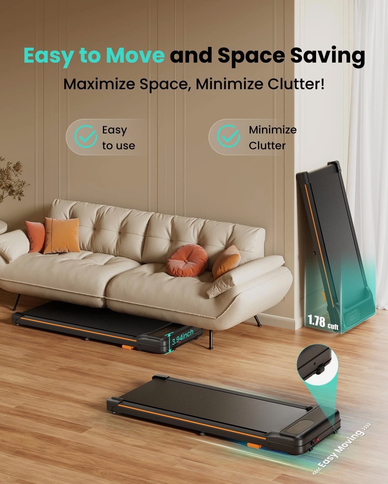 Abonow Portable Walking Pad Treadmill, Under Desk Incline, Home Office 0.5-4.0MP