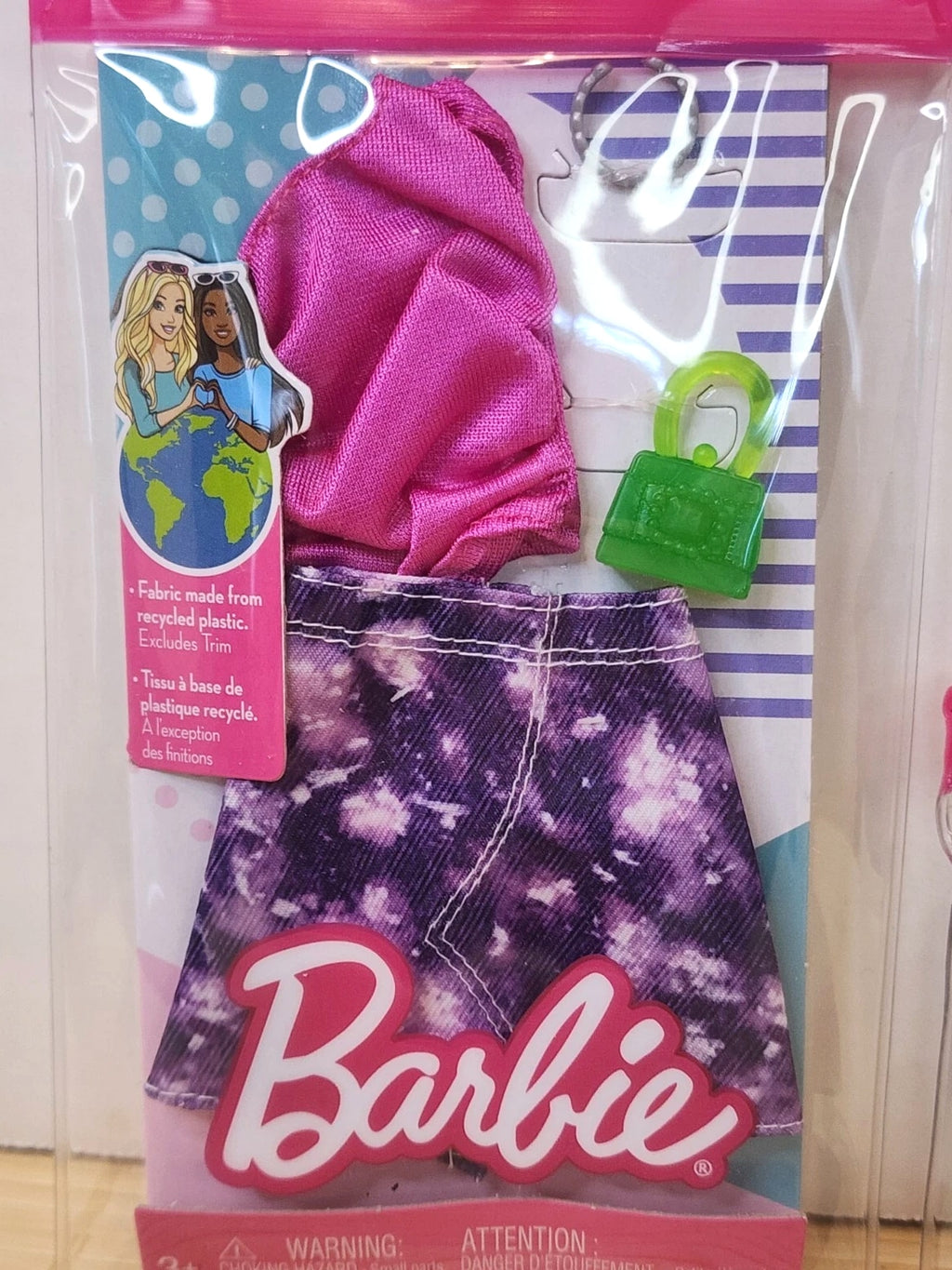 Barbie Clothing Fashion Pack Top & Purple Denim Skirt Accessories & 5 Shoes New