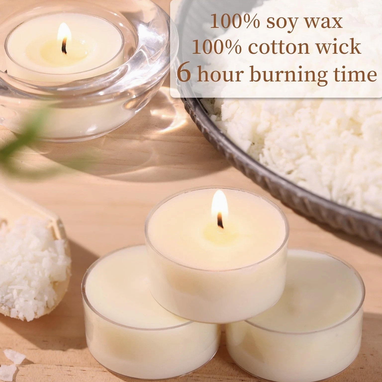 DEVI 6 Hour Soy Tea Lights Candles Bulk 100 Pack, White Tea Lights-6 Hours Long Burning