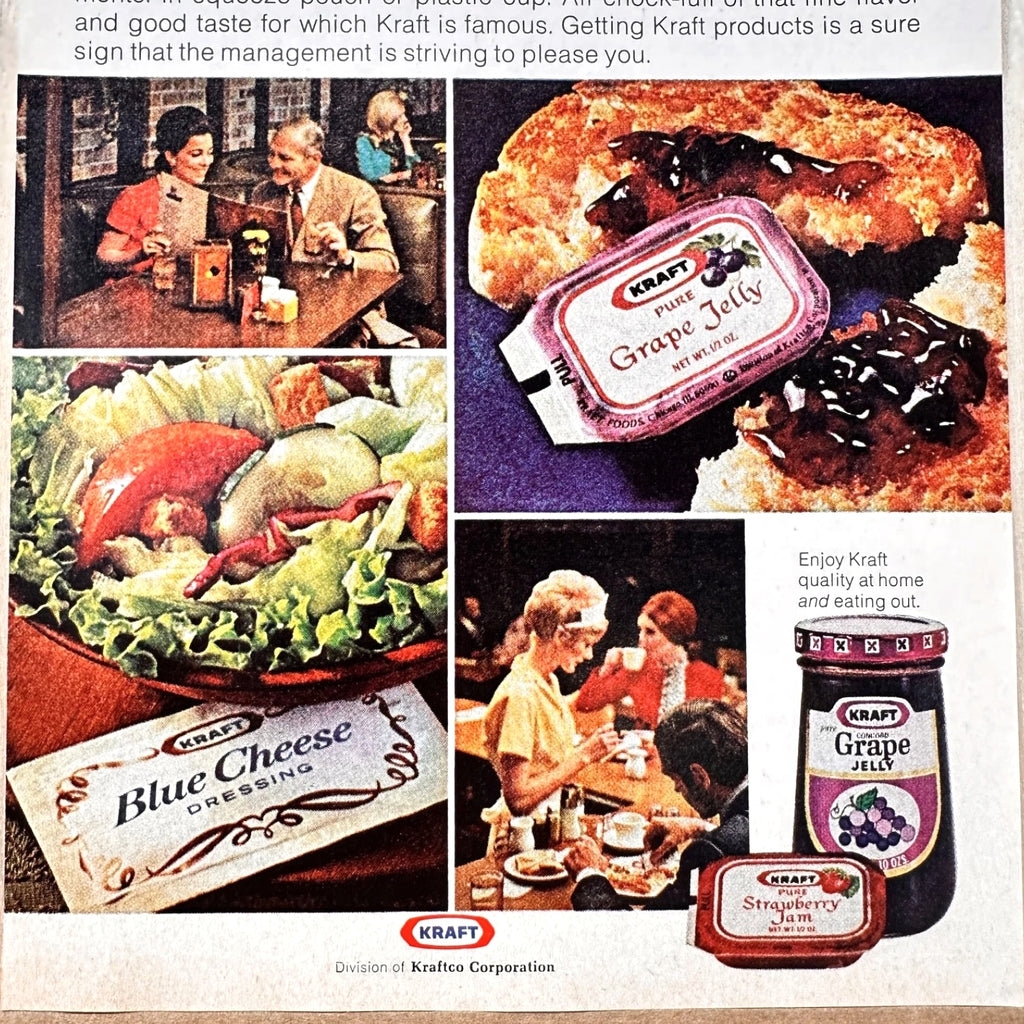 1972 Kraft Jams Jellies Dressing Condiments Vintage Print Ad Take Eat Out