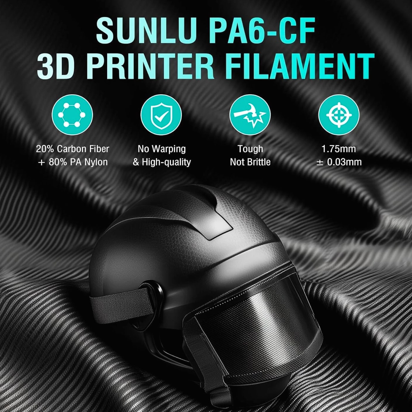 SUNLU Black PA6-CF 3D Printer Filament 1.75MM 1KG Carbon Fiber Nylon