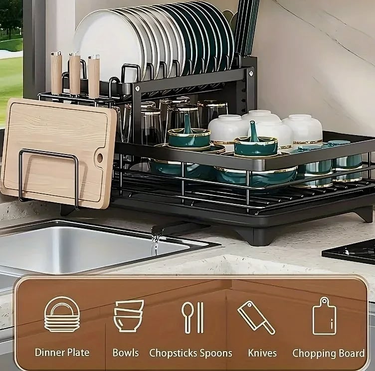 AEHOME Double-Tier Extendable Dish Drainer for Kitchen