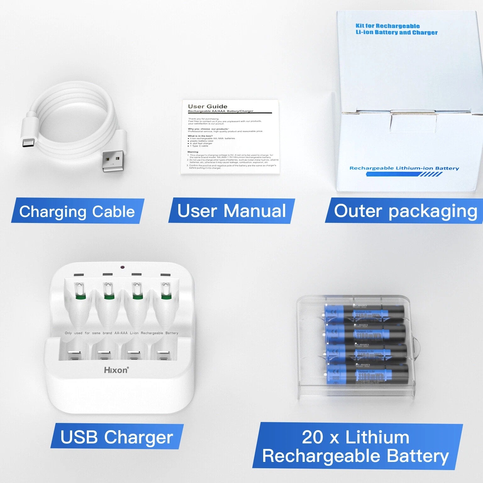 1100mWh Hixon AAA 1.5V Lithium Rechargeable Batteries &Charger High Quality LOT