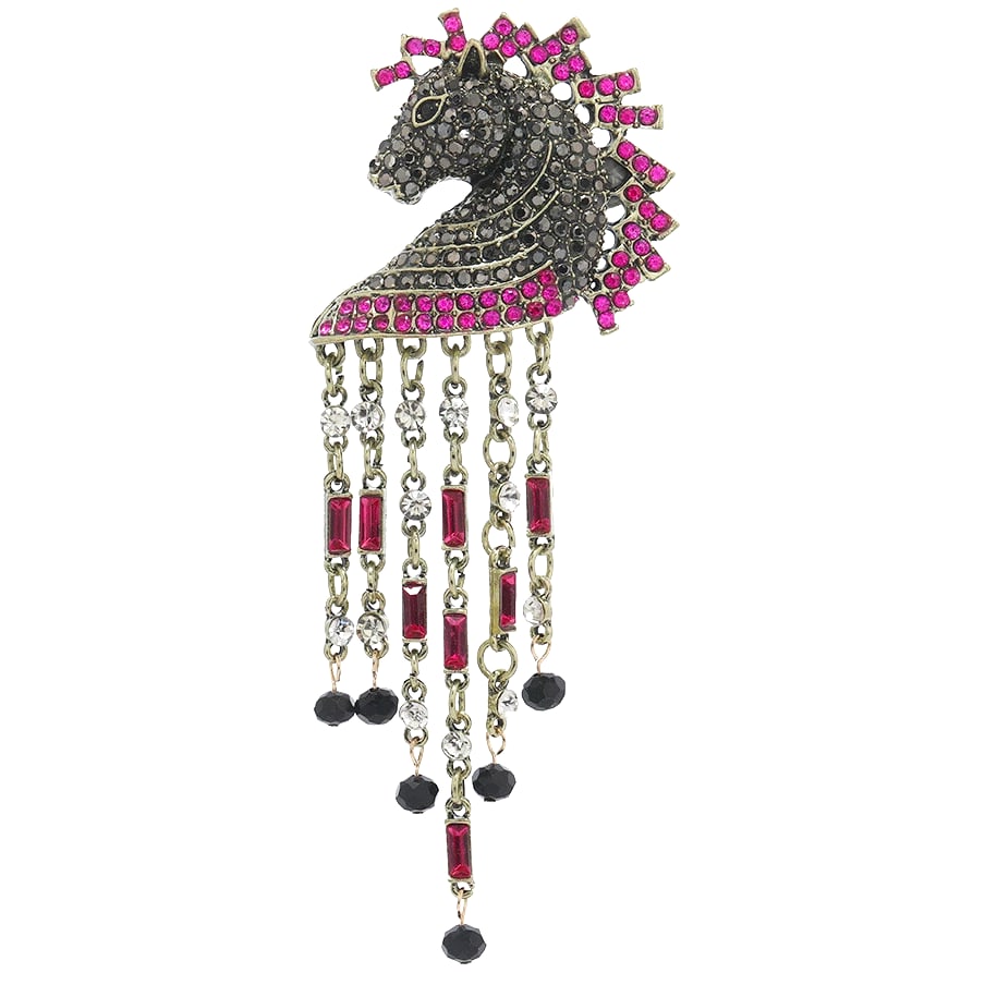 women animal vintage tassel horse brooch, fashion clothing accessories jewelry