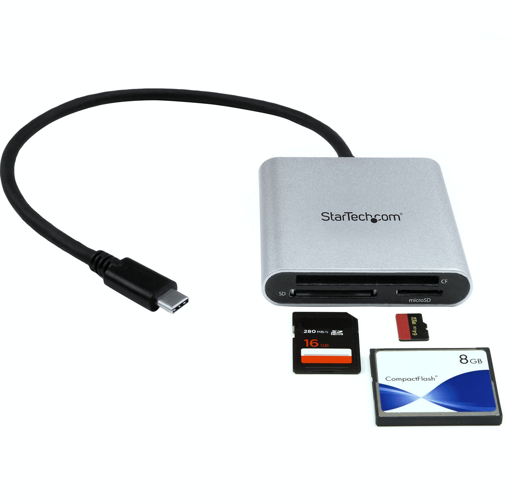 StarTech.com USB 3.0 Flash Memory Multi-Card Reader/Writer with USB-C - SD microSD and CompactFlash Card Reader w/ Integrated USB-C Cable (FCREADU3C)