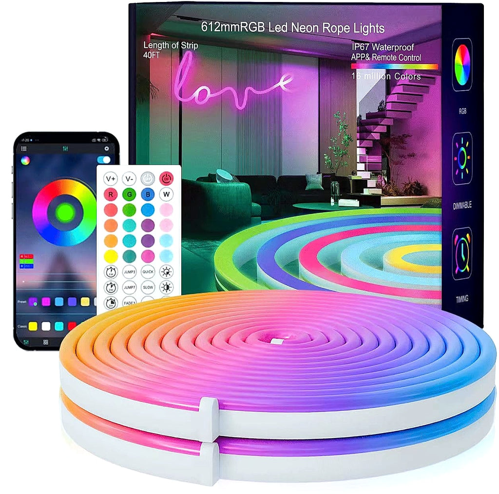 SILFU 50ft RGB LED Neon Strip Lights with Music Sync and Remote