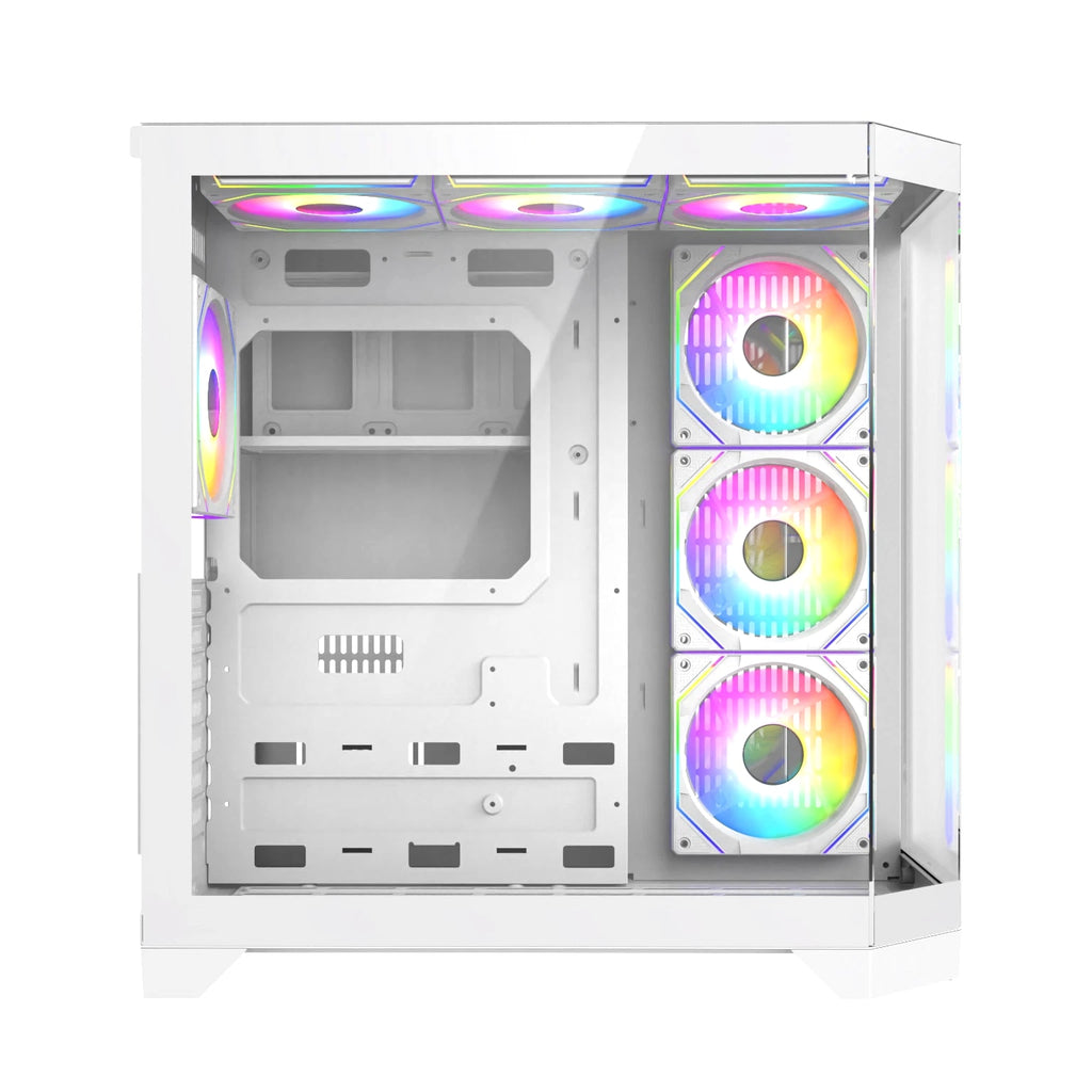 Iceberg Gaming PC Case Crystal Edge White Three Tempered Glass and seven fans