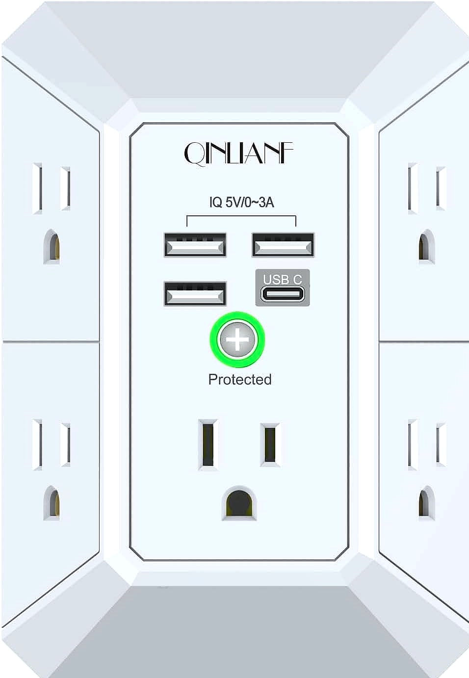 QINLIANF 5 Outlet Wall Charger with 4 USB Ports