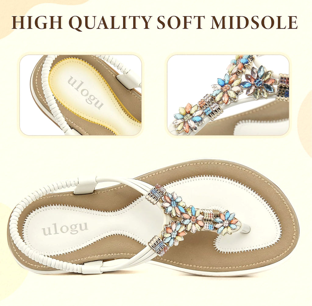 ulogu Womens Bohemian Flat Sandals Summer Beach Shoes