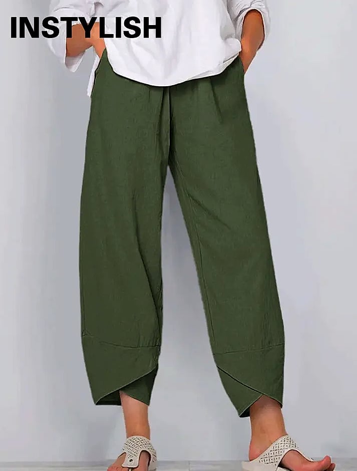 INSTYLISH Women Cotton Linen Harem Pants Wide Leg