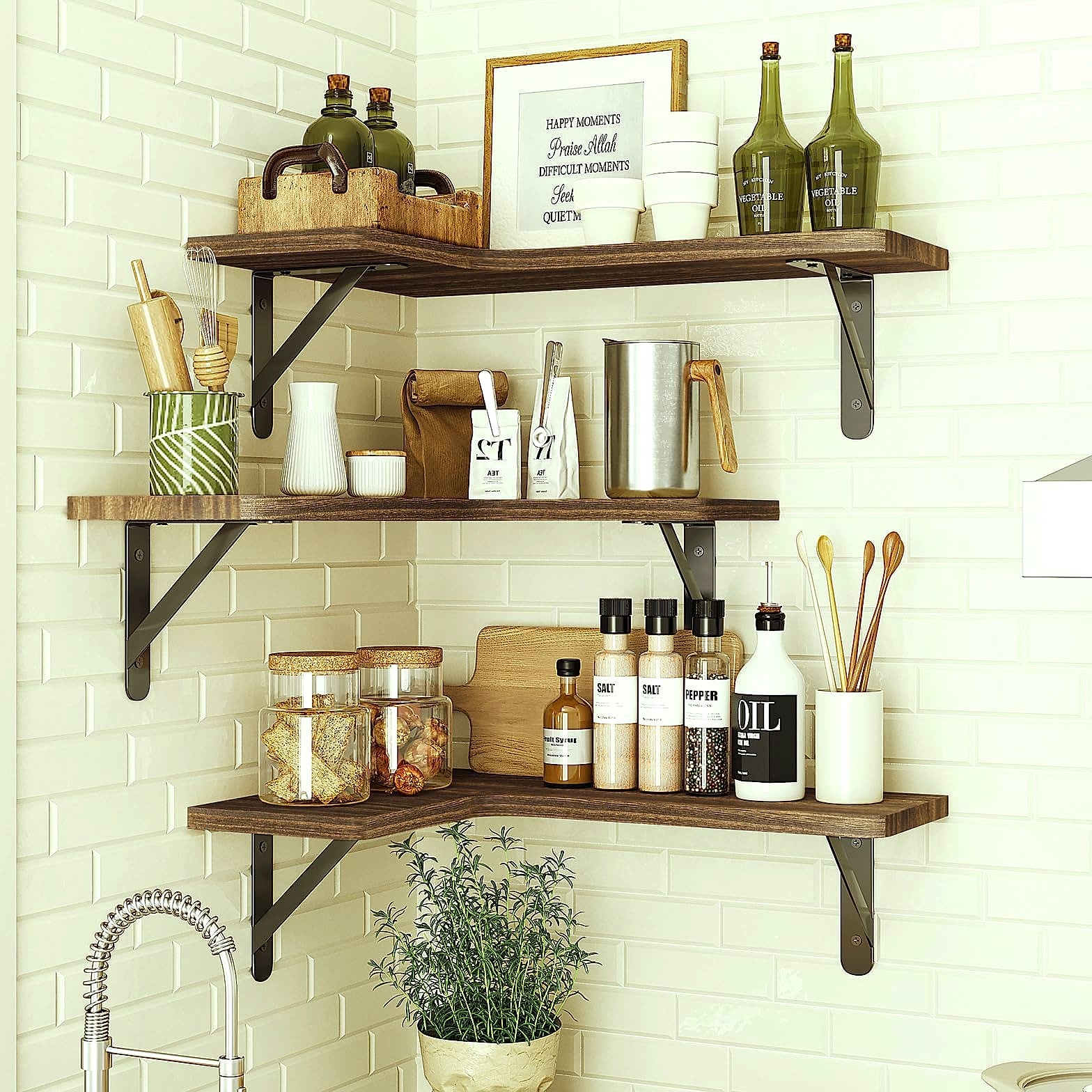 Fixwal Corner Floating Shelves Set of 5, Dark Carbonized Black