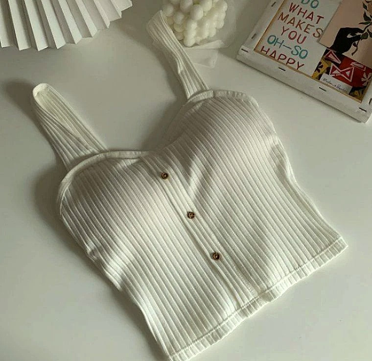 Women's Y2K Cropped Tank Top with Bra Pads and Suspenders