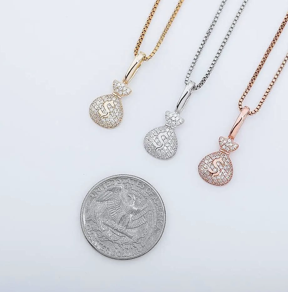 TOPGRILLZ 925 Sterling Silver Money Bag Pendant Box Chain