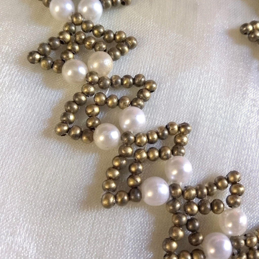 Vintage Brass Pearl Touch Class Earrings Craft Necklace Jewelry Set