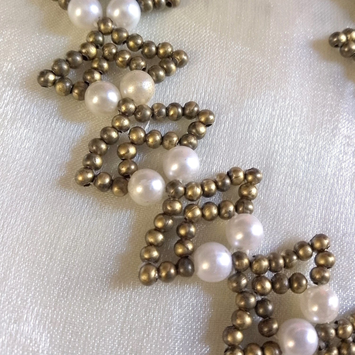 Vintage Brass Pearl Touch Class Earrings Craft Necklace Jewelry Set