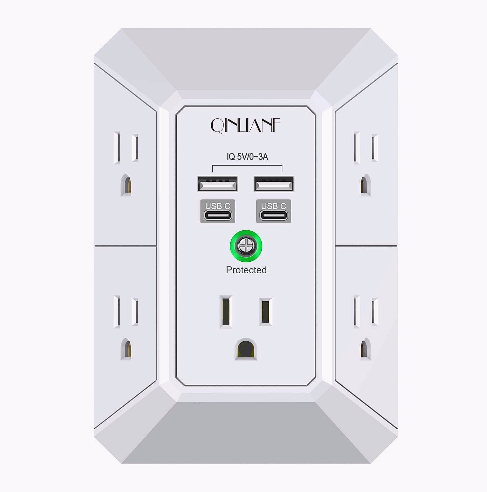 QINLIANF 5 Outlet Wall Charger with 4 USB Ports