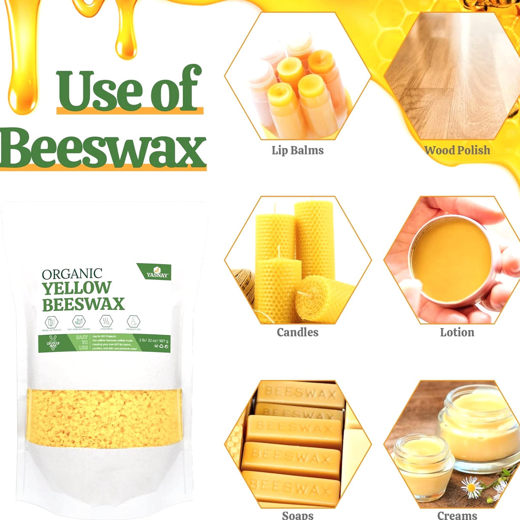 Beeswax Pellets for Candle Making - 2 Lbs Yellow Bees Wax in Bulk