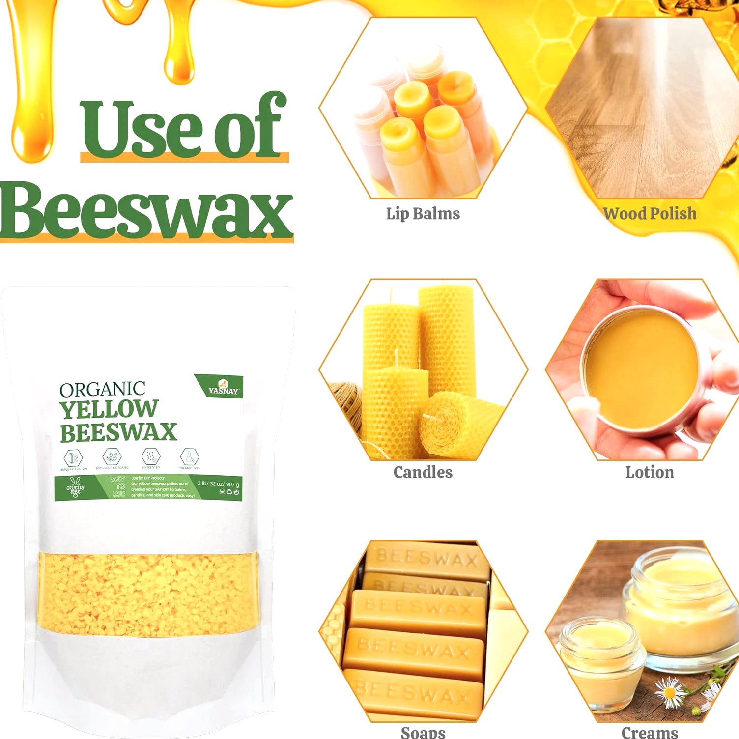 Beeswax Pellets for Candle Making - 2 Lbs Yellow Bees Wax in Bulk