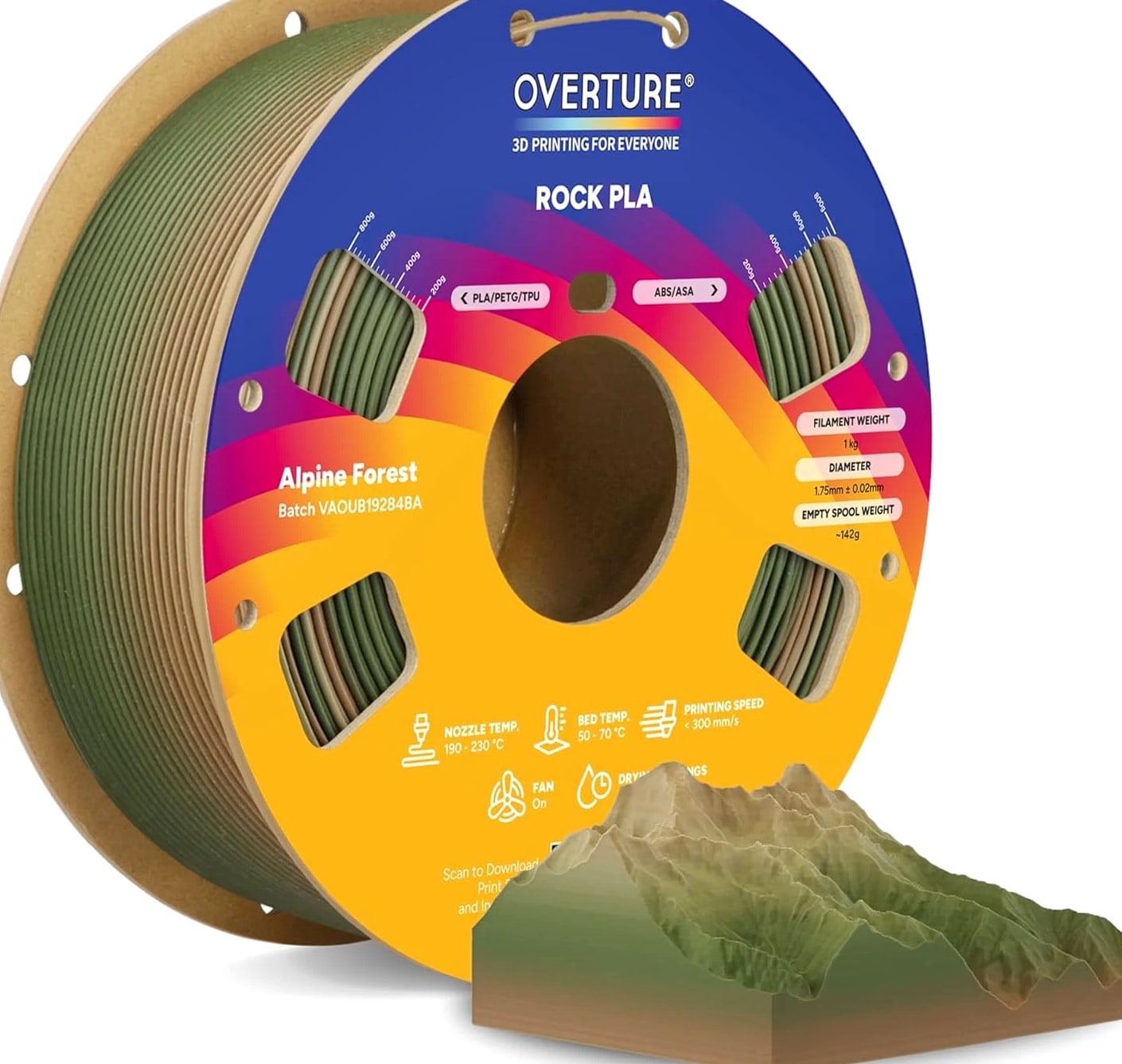 Rock PLA Filament 1.75mm, Marble PLA 3D Printer Filament 1kg Spool (2.2lbs), Dim...