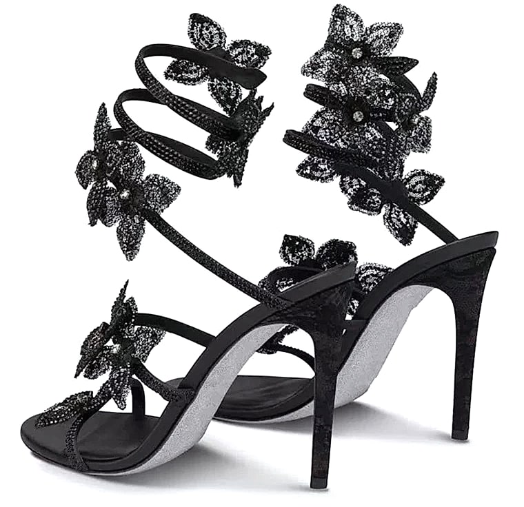 Crystal Flower Ankle Strap Sandals with Thin High Heels