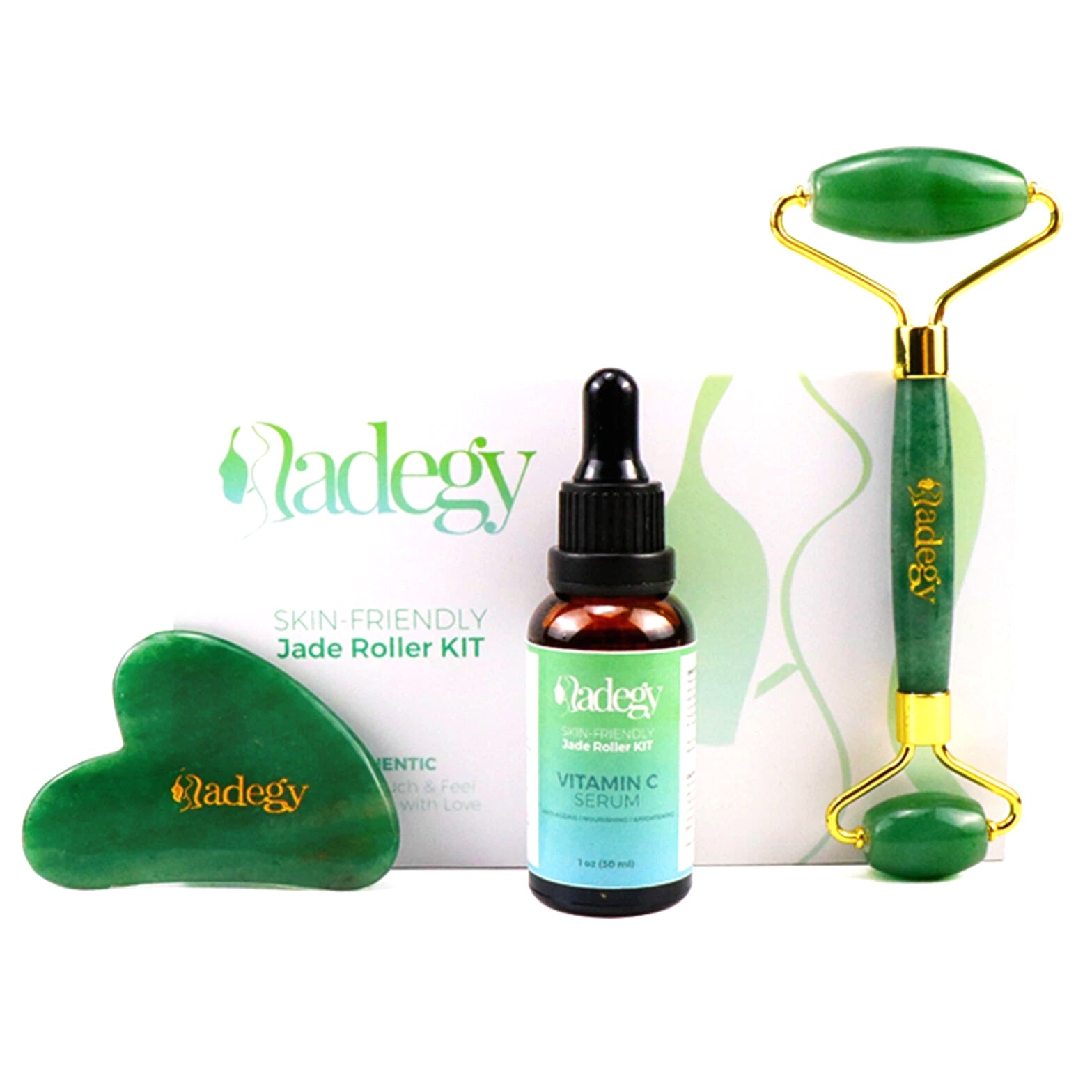 Aventurine Stone Face Roller + Gua Sha – Natural Green Jade Look, Gift Ready