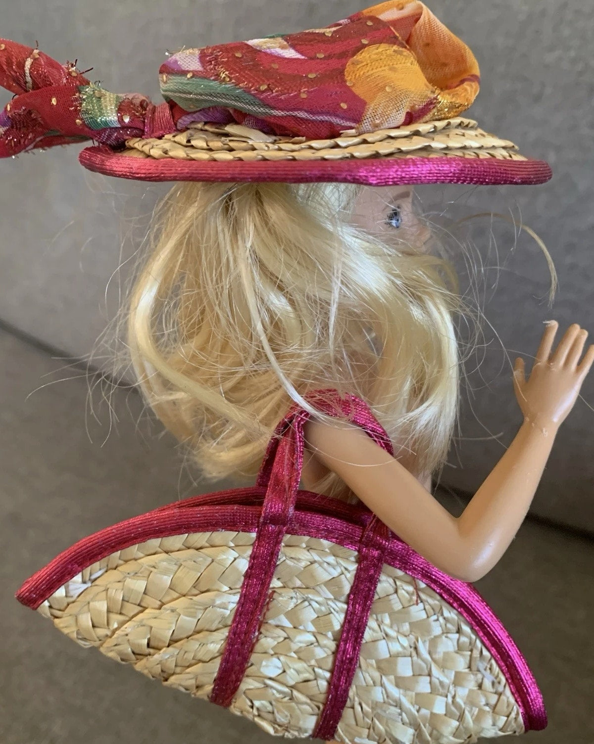 Barbie Doll Size Fashion Clothing Accessories Straw Hat with Ribbon And Purse