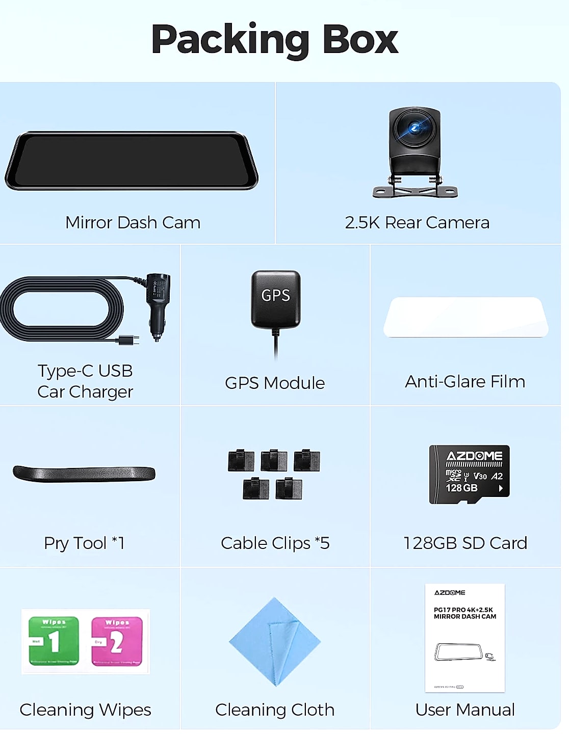 AZDOME PG17 Pro Dual Dash Cam 4K Front 2.5K Rear
