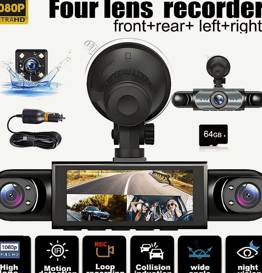 4 Channel Dash Cam WiFi 1080P FHD Night Vision Parking Mode