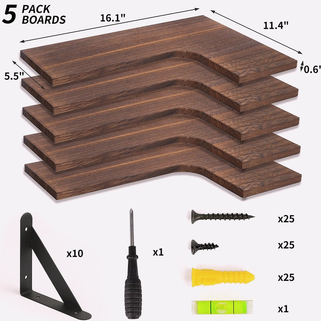 Fixwal Corner Floating Shelves Set of 5, Dark Carbonized Black