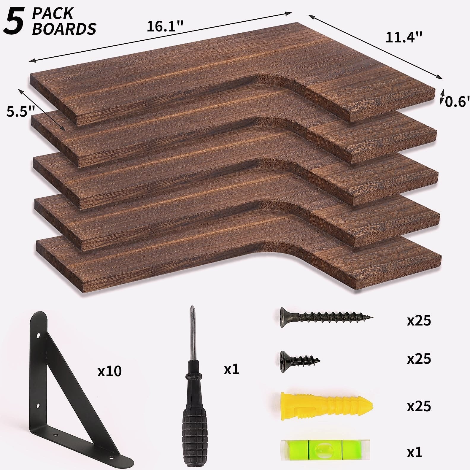 Fixwal Corner Floating Shelves Set of 5, Dark Carbonized Black