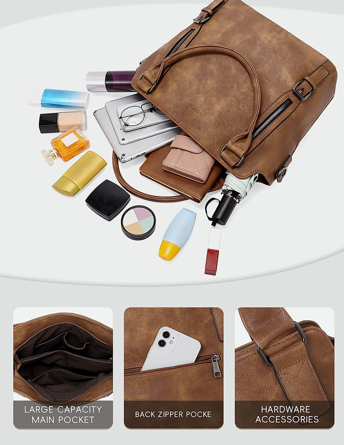 CLUCI Large Hobo Bag with Multiple Pockets Water Repellent