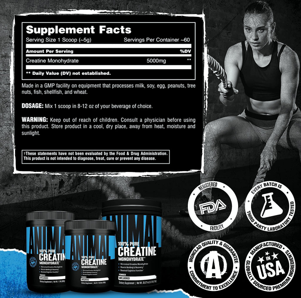 Animal Creatine Monohydrate Powder 300g Micronized