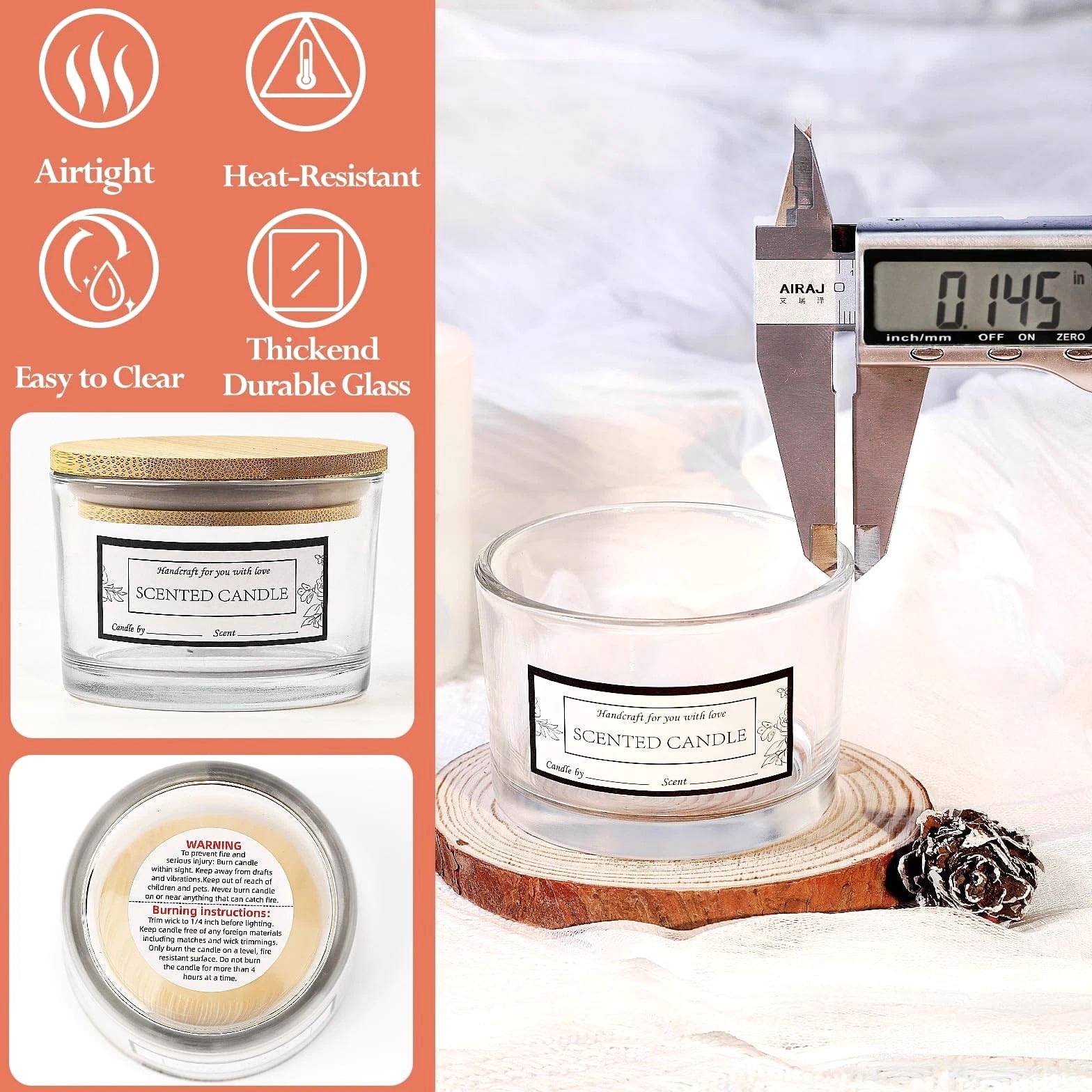 15 Pack 4 OZ Clear Glass Candle Jars with Airtight Bamboo Lids for Candle Making