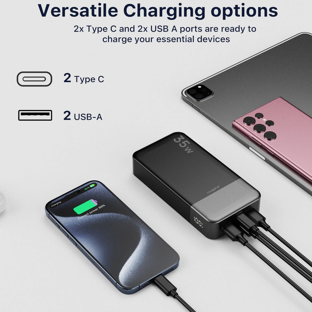 Power Bank 20000mAh 35W Charging Portable External Battery Backup For Cell Phone