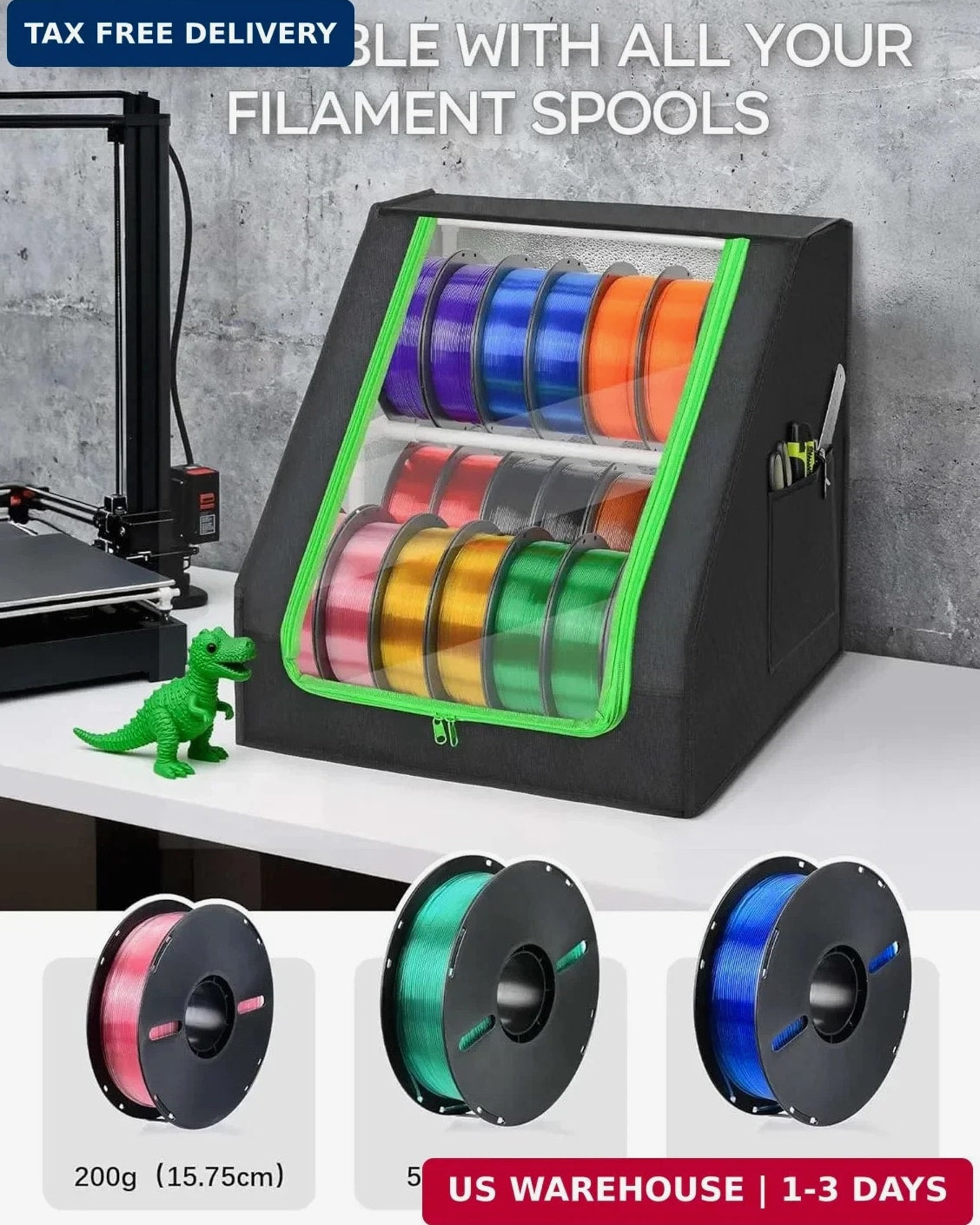 3D Printer Filament Storage Box – Holds up to 21 Spools, 2-Tier Filament Rack an