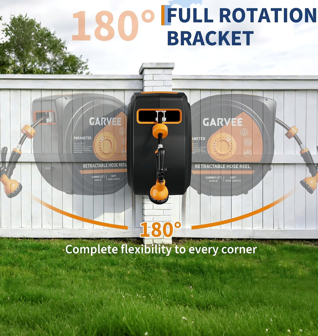 HiMISS Retractable Garden Hose Reel 50FT 100FT 130FT Wall Mounted
