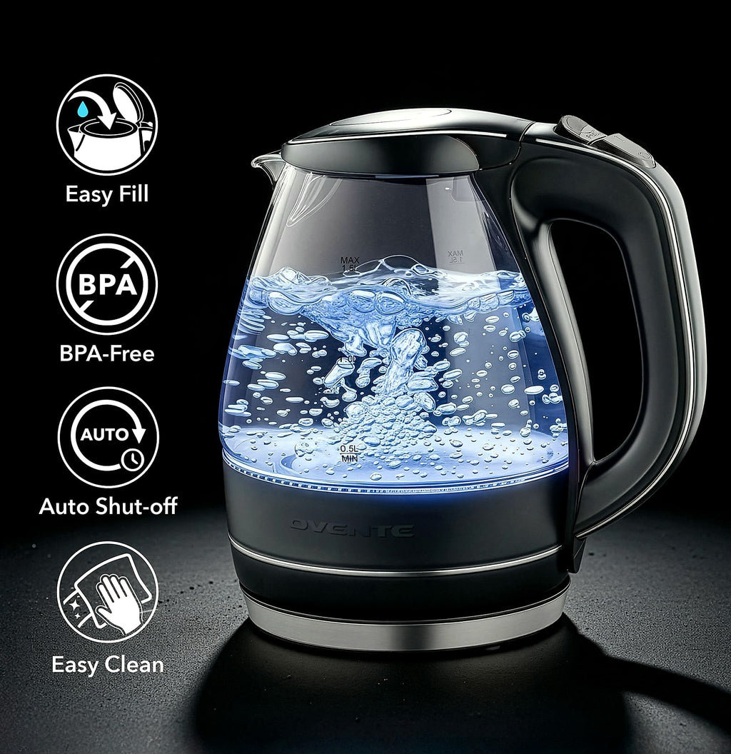 OVENTE KG83B Electric Kettle, 1.5L Borosilicate Glass Water Boiler