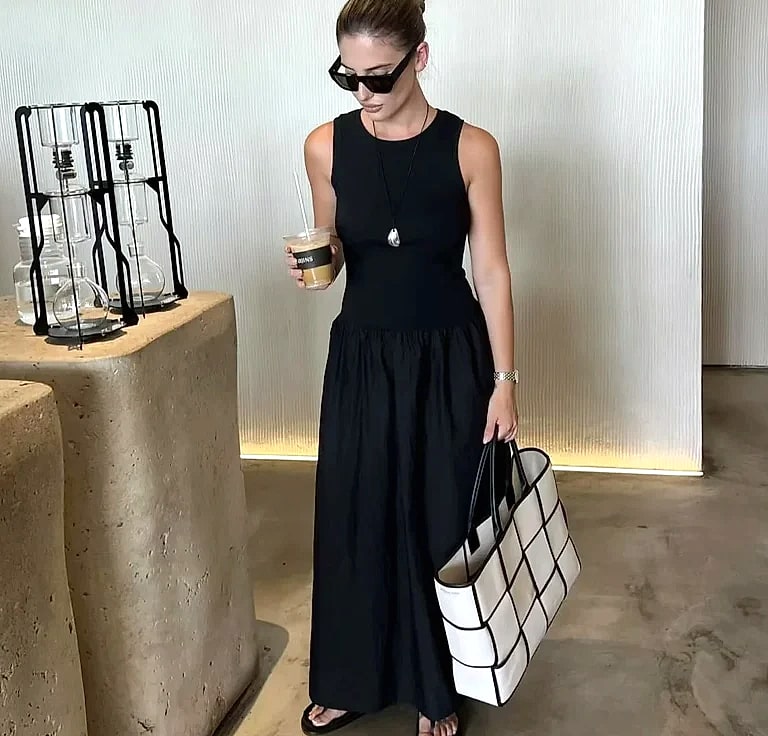 HXAO Women's Sleeveless Long Dress Black Khaki