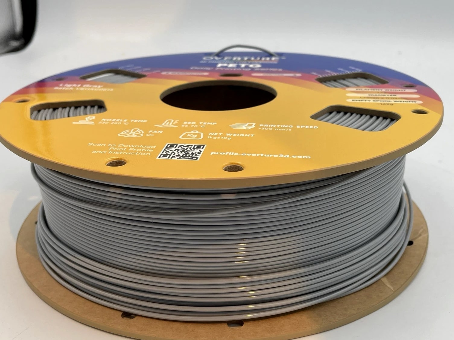 Overture PETG 3D Printer Filament - Grey 1.75mm/1kg Open Box