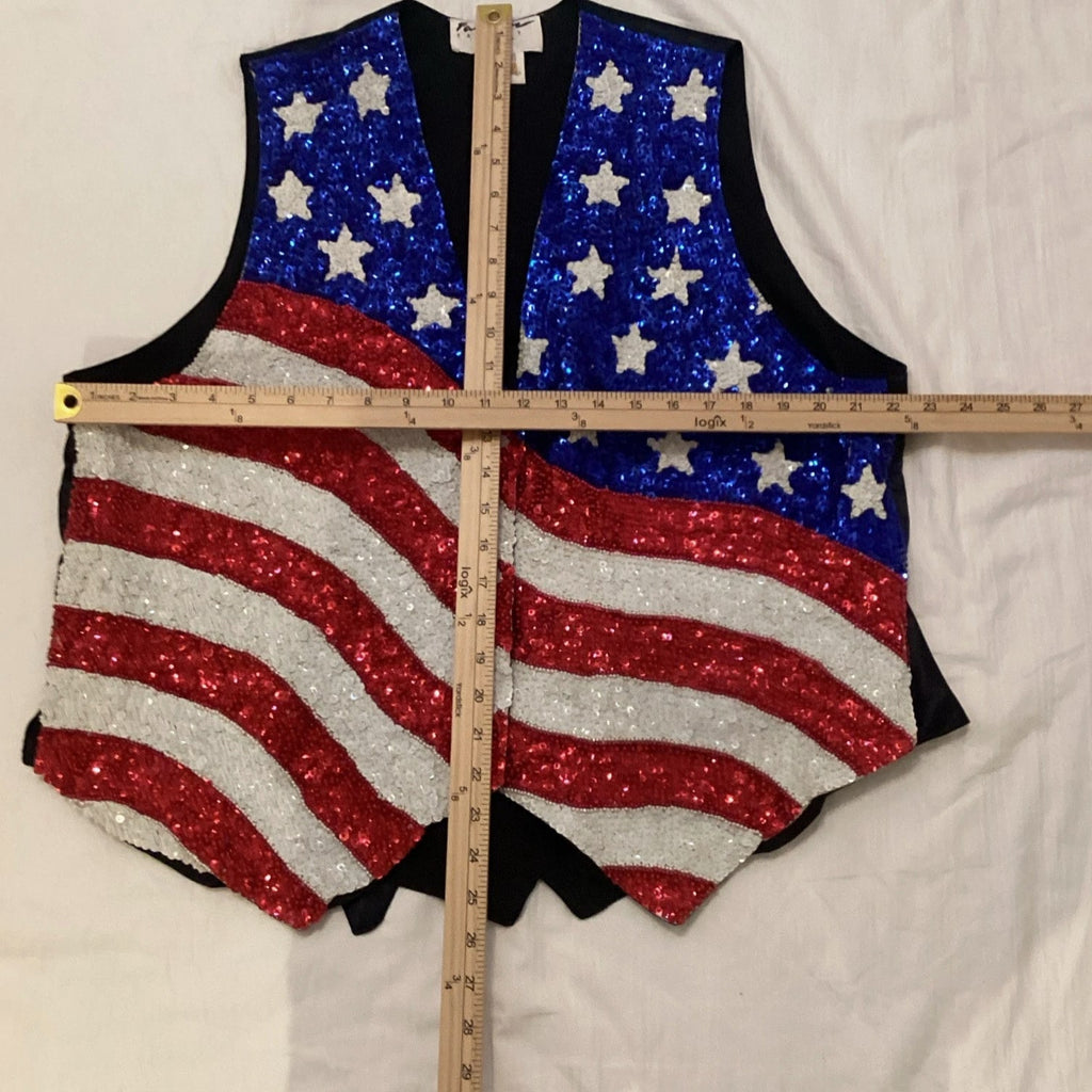 Vintage Sequin American Flag Vest Unisex One Size Patriotic Festival Costume