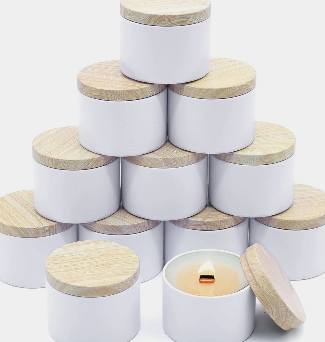 12 Pack 8 Oz Candle Jars with Metal Wood Grain Lids Empty Candle Making Container
