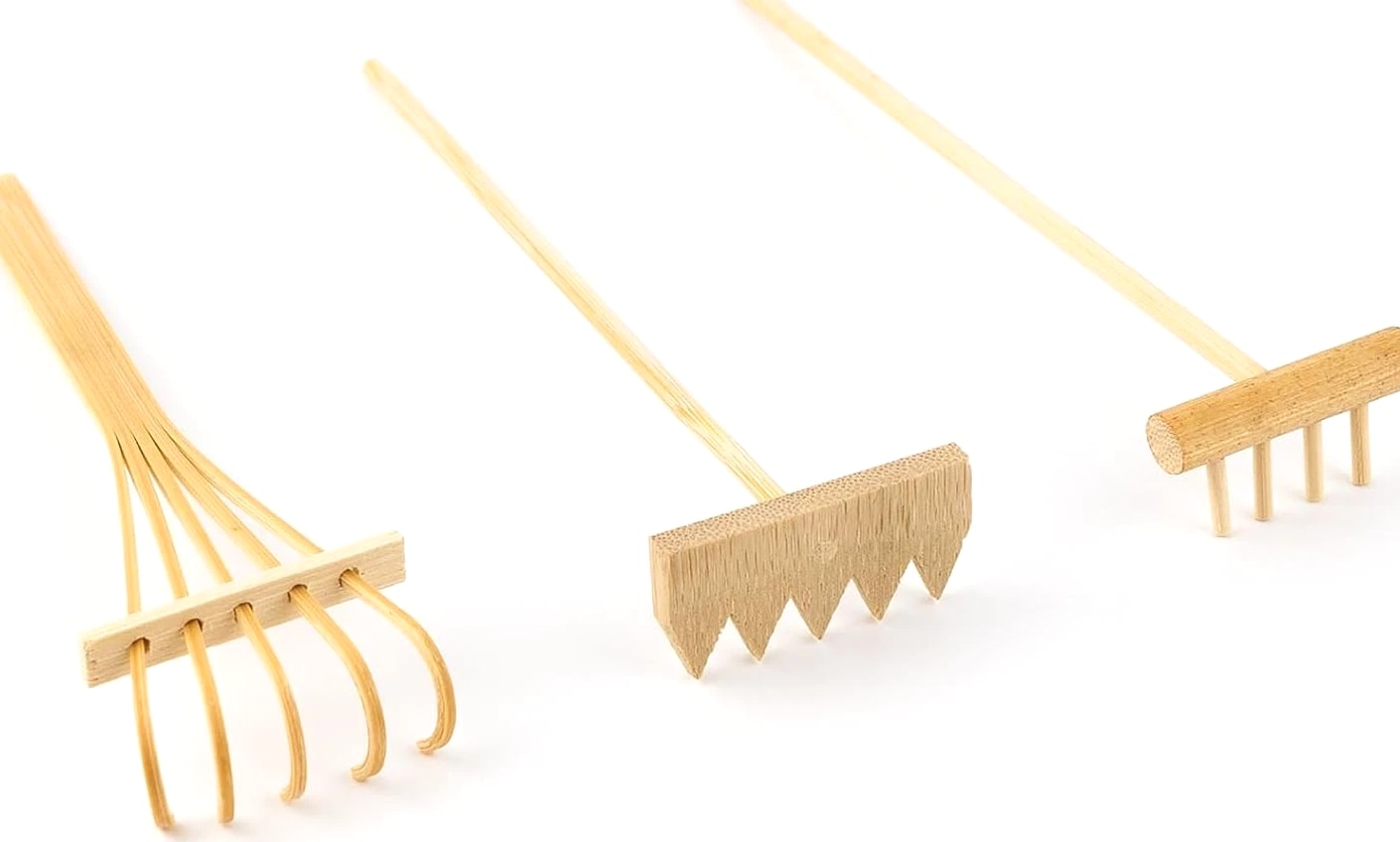 , Set of 3 Mini Zen Sand Rakes Bamboo Rock Garden Tray Rake Tools for Home Offic