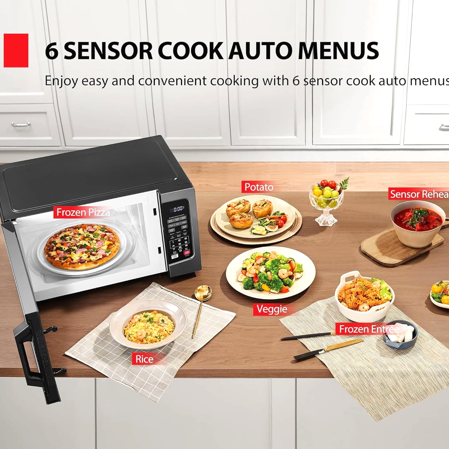 1.2 Cu Ft 1000 Watt Countertop Microwaves Ovens Smart Humidity Sensor 10 Levels