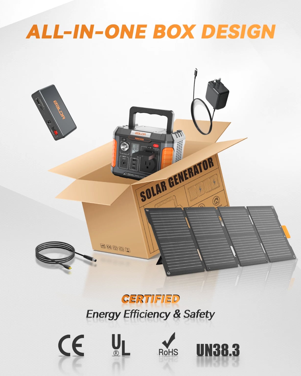 BALDR Solar generator 300W Portable Power Station with 60W solar panel included