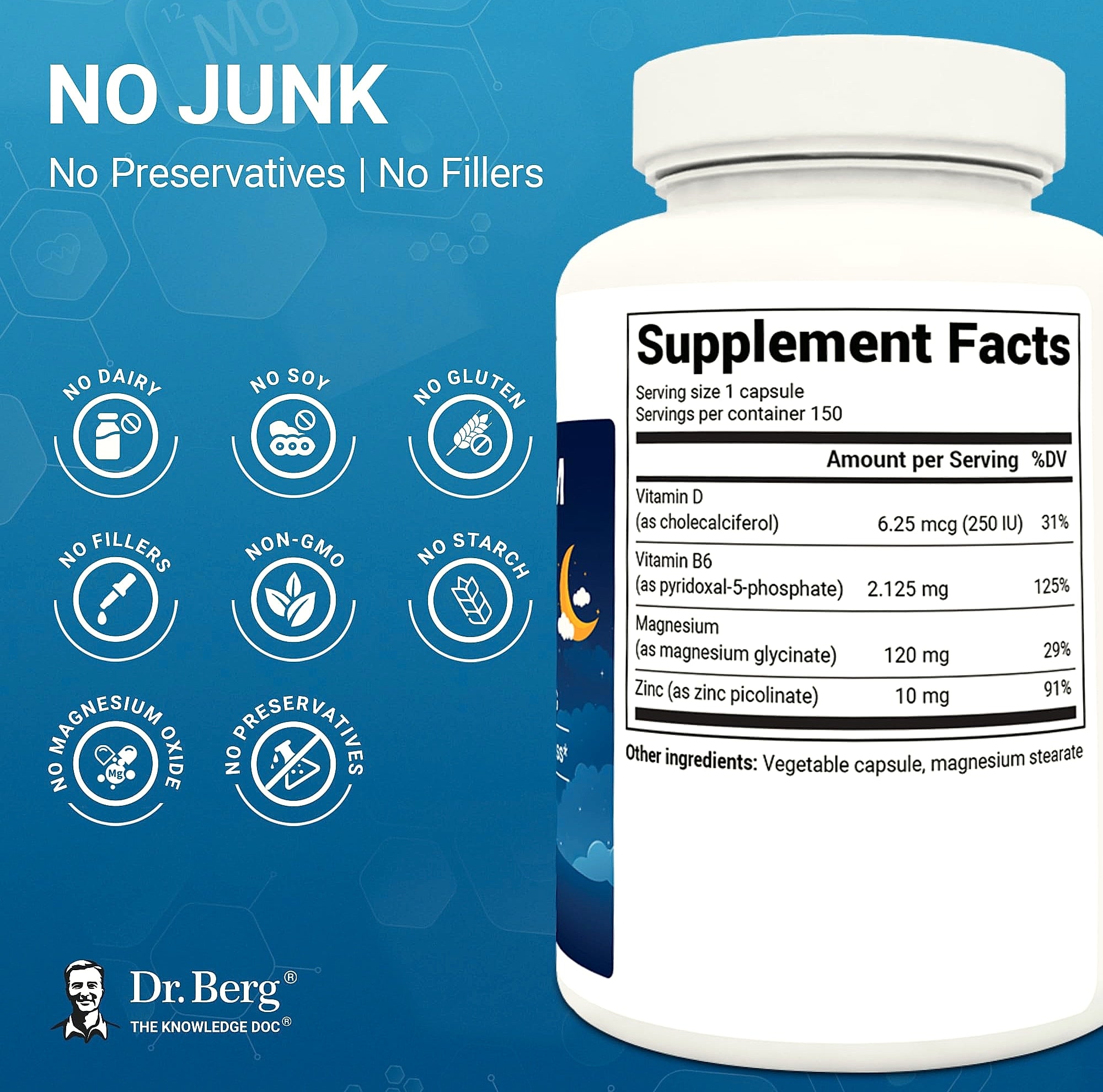 Dr. Berg Magnesium Glycinate 150ct Sleep Support Supplement