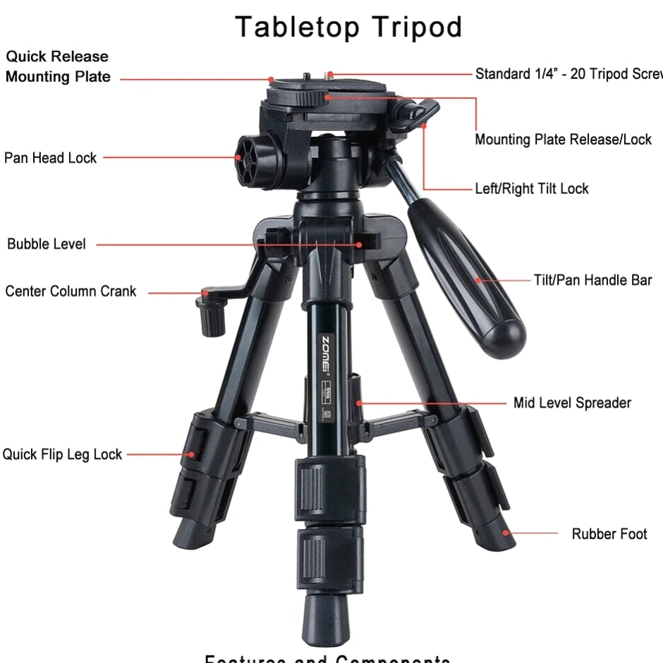 ZOMEI Q100 Mini 20" Portable Tripod Tabletop Stand Holder For DSLR Camera Phone