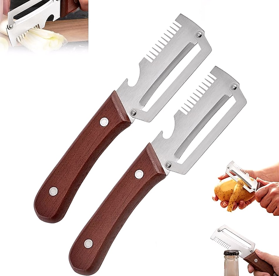 Vegetable Peeler with Wooden Handle and Bottle Opener