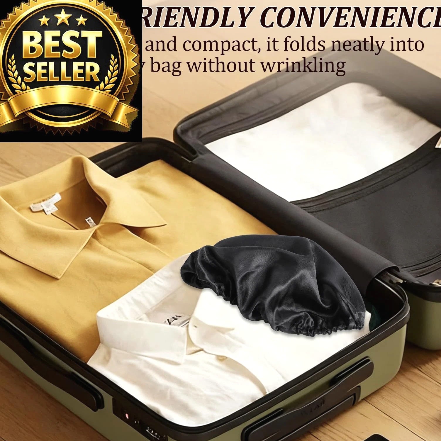2 in 1 Wrap Cap Bonnet – Adjustable Hair Net & Scarf for Silk Press, Black