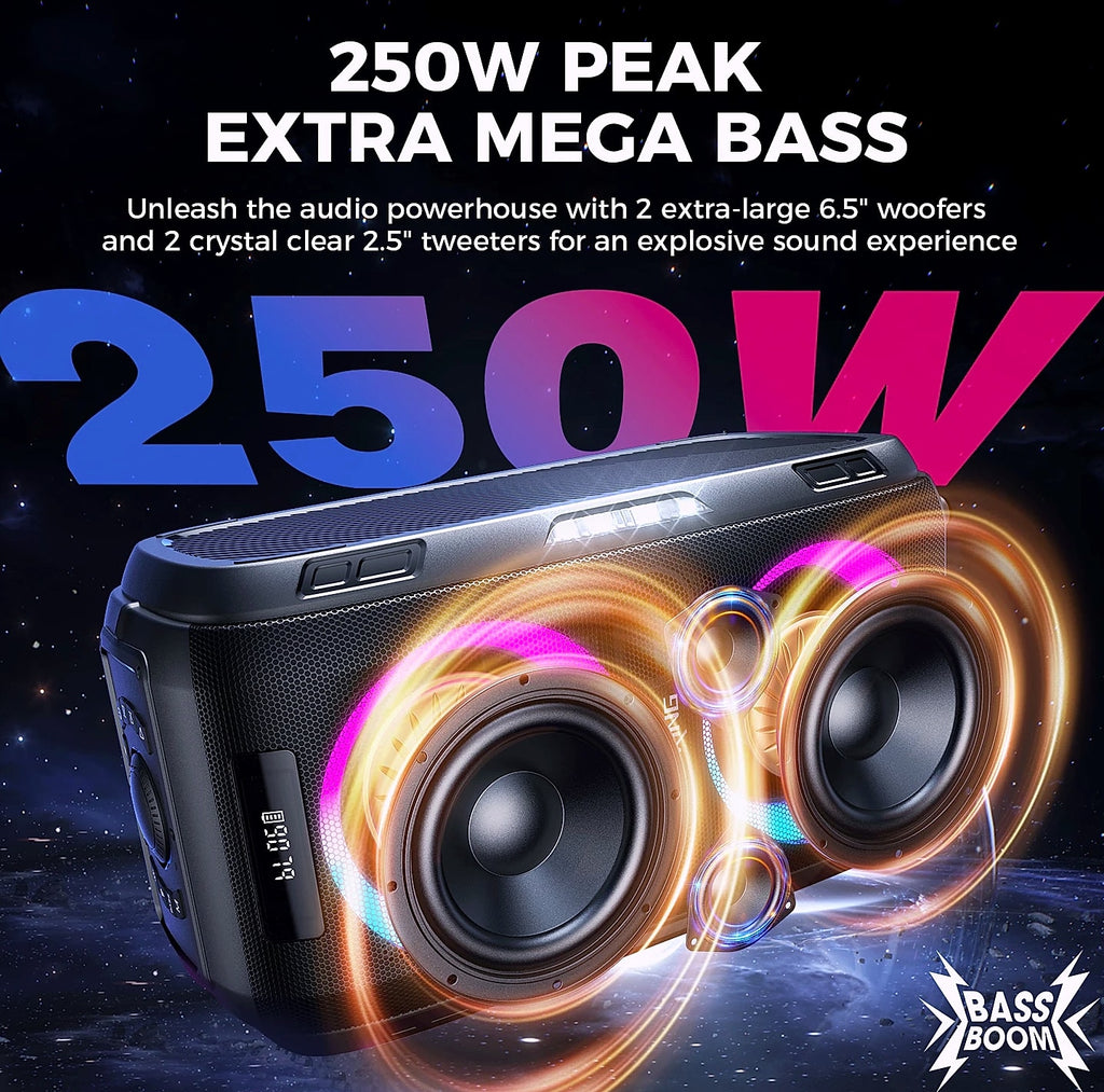 W-King 250W Peak Bluetooth Speaker with 120dB Bass