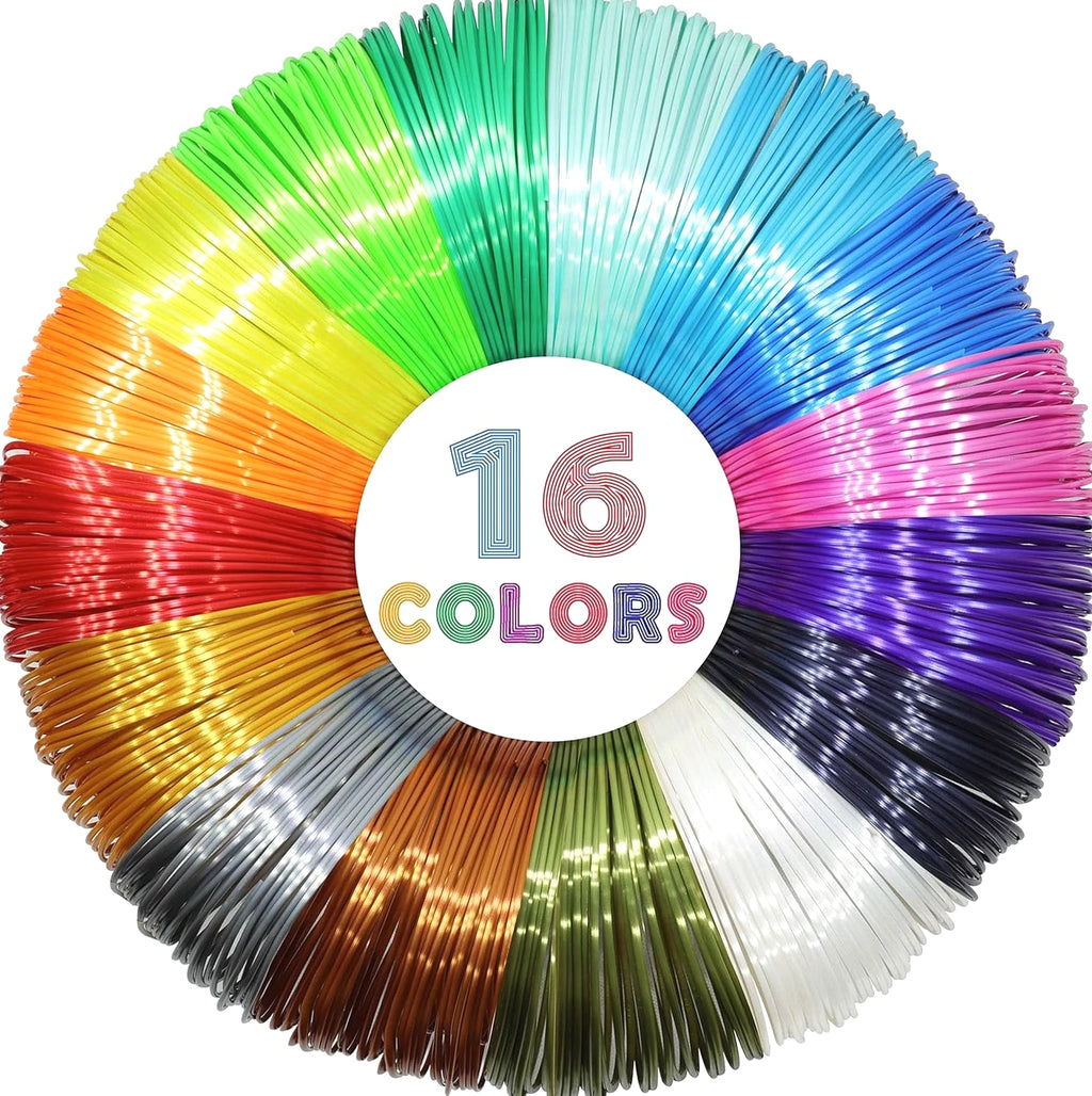 16 Colors Silk Shiny PLA Filament Sample Pack, Each Color 4 Meter Length, Total
